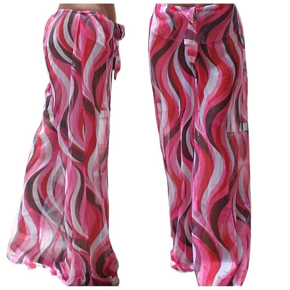 Retro Mod Mesh Wide Leg Low Rise Coverup Pants - Picture 1 of 3